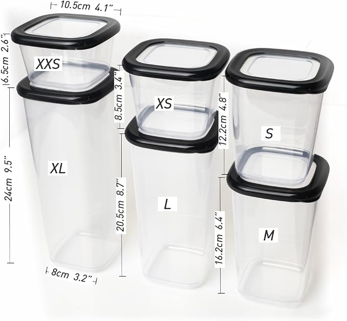 ionEgg Plastic Food Storage Containers with Lids Includes Labels, Stackable Kitchen Pantry Organizer for Dry Food, Snacks, Pasta and Meal Prep, Set of 6