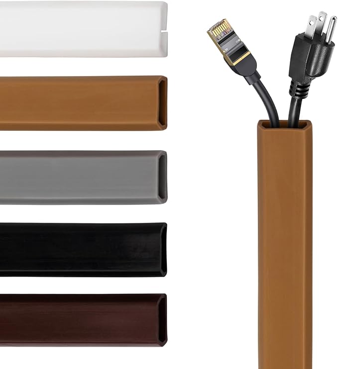 TV Cord Hider – Flexible Wall Cord Cover Slim Design Silicone Cable Raceway - Self Adhesive, Cut to Size Design for Hiding Wires on Wall - Clean Home Setup Cable Concealment (Brown, 10 Feet)