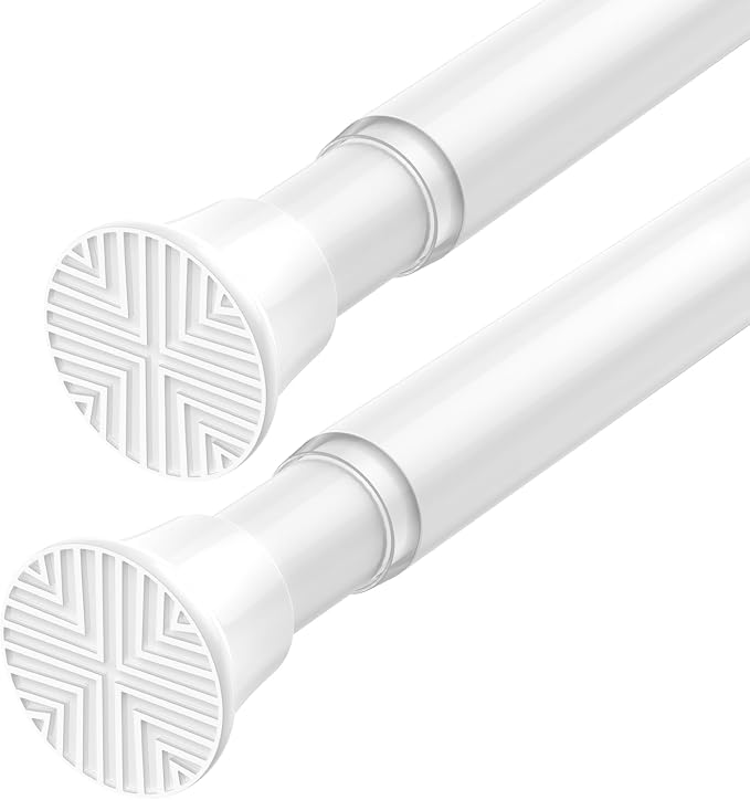 2Pack White Tension Curtain Rods 23-48Inch - Adjustable, No Drilling, Spring Tension Rods for Windows, Doorway, Closet