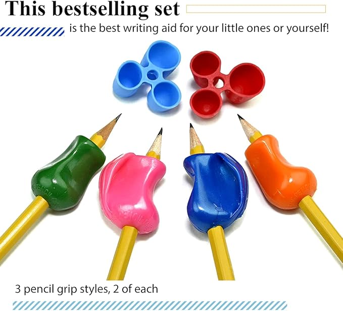The Pencil Grip BGP-006 Bestsellers 6 Pack for Righties and Lefties With 2 Original, 2 Crossover and 2 Claw Grips, Assorted