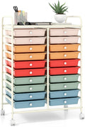 DREAMADE Rolling Cart With Storage Drawers, Utility Cart With Removable Plastic Drawers, Lockable Wheels for Classroom Organization, Art Supplies, Office, Scrapbook (20 Drawers, Macaron)