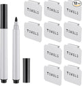 12 Pieces Basket Labels Clip on Set, Include 10 Pieces Kitchen Clip Label Holder Removable Pantry Basket Labels with 2 Pieces Black Chalk Marker for Storage Bins Organization Box (White)