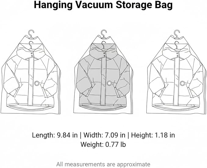 Clear Hanging Vacuum Storage Bag with Hook, Space Saver for Coats & Comforters, 35.4 x 27.6 Inch, Reusable Closet Organizer (1 Pack)