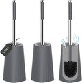 SetSail Toilet Brush, Compact Size Toilet Bowl Brush and Holder Toilet Brushes for Bathroom with Stainless Steel Handle Toilet Cleaner Brush with Durable Scrubbing Bristles, 3 Packs，Grey