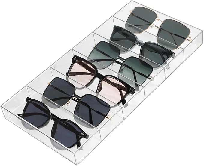 ZEXALOR Clear Drawer Organizer, 6 Sections Eyeglass Sunglasses Organizer Holder, Drawer Dividers Office Desk Tray Bathroom Makeup Jewelry Trays (14×7×1.2")