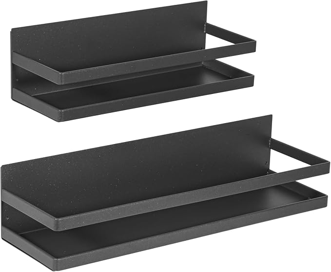 Uten Large Magnetic Spice Rack for Refrigerator 2 Pack, Fridge Organizer | Metal black magnetic Schelves, capacity of up to 23lbs, for washing machine, 16"*4.5" and 12"*4"