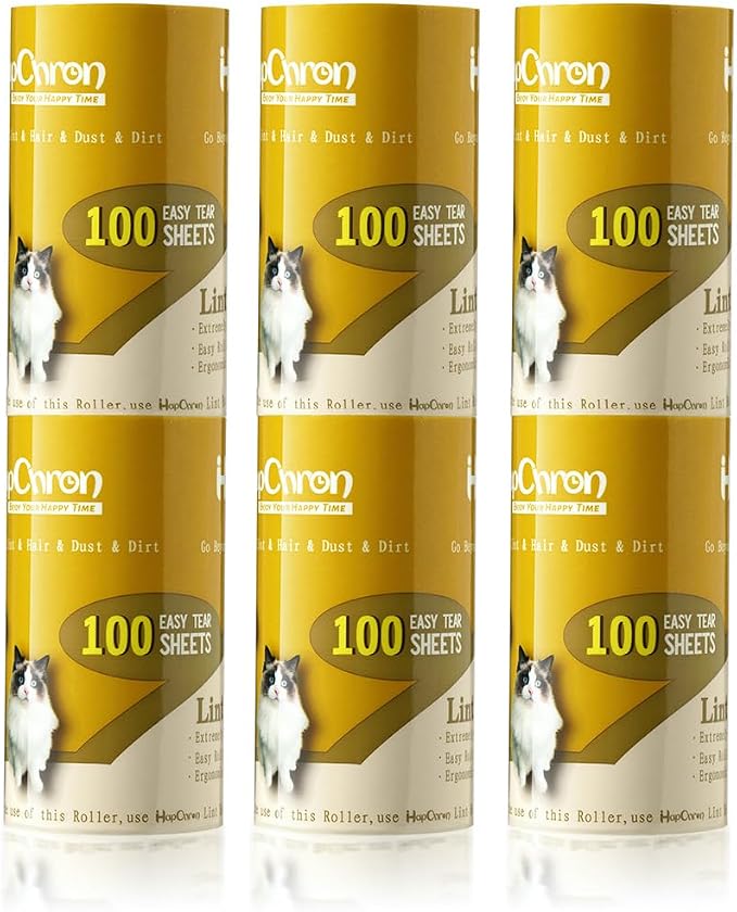 Lint Roller Refills 4", 600 Easy Tear Sheets, for Evercare, Extra Sticky | 6-pack, 100 sheets each. 3 Durable Ergonomic Handles. Removes pet hair, lint, dust from clothes, furniture & cars.