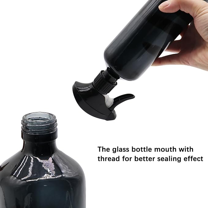 OFFIDIX Glass Spray Bottles for Cleaning,16 OZ 2 Pack Continuous Empty Water Mister Spray Bottles for Hair,Plants Mister,Adjustable Nozzle,Amber and Black