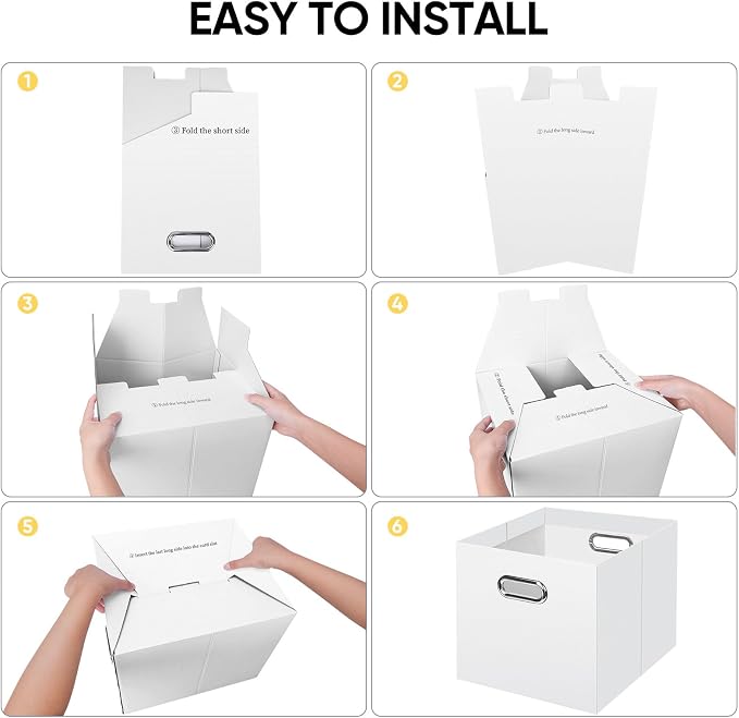 BALEINE File Organizer Box, Cardboard File Folder Organizer with Handle for Letter Size, Portable Collapsible Hanging Filing Box for Home Office Document Storage (2 Pack, Large White)