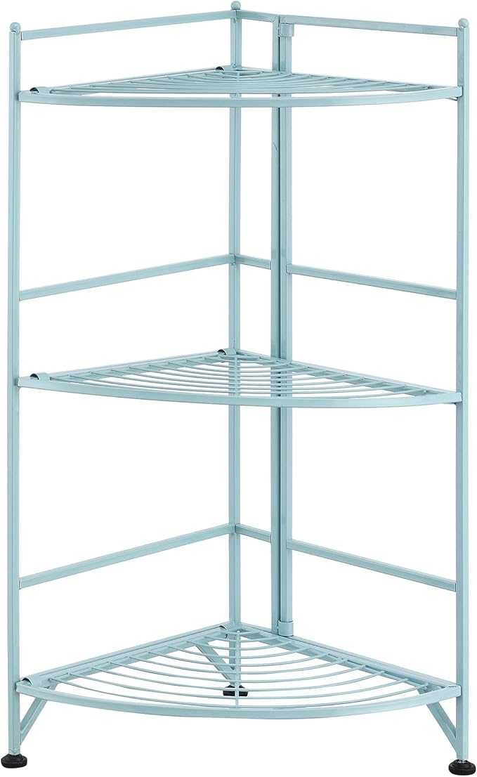 Convenience Concepts Xtra Storage 3 Tier Folding Metal Corner Shelf, Sea Foam
