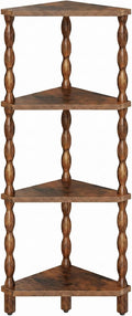 HOOBRO 4-Tier Corner Shelf, Wooden Corner Bookshelf for Small Space, Stylish Corner Storage Display Shelves for Living Room, Kitchen, Office Rustic Brown FG194CJ01