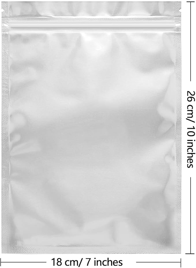 100 Pack Mylar Bags for Food Storage 7 x 10 Inch Smell Proof Bags Resealable Aluminum Foil Packaging Pouch Bag Silver