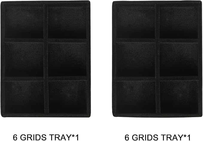 Frebeauty Small Jewelry Trays for Drawer,2 Pack 6 Grid Earring Organizer | Jewelry Display for Rings Stud,Jewelry Box Inserts,Drawer Inserts,Adjustable Dividers,Earring Organizer,Stackable,Mini Size