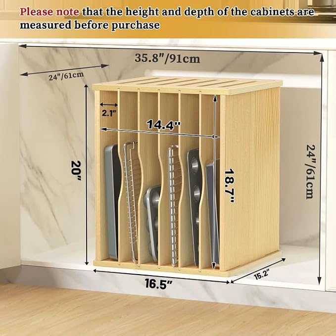 7 Tier Large Size Wooden Tray Dividers for Cabinets, Cookie Baking Sheet Organizer for Cabinet, Vertical Tray Dividers for Storing pans, Baking trays, Cutting Board