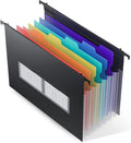 ThinkTex Plastic Expanding Hanging File Folders, 7 Innovative 1.2" Accordion Pockets, Large Capacity, Multi-Color Tabs, Letter Size for File Cabinet - 1-Pack