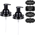 Amolliar Mason Jar Foaming Soap Dispenser Pump, Plastic Foam Soap Pump Rustproof Stainless Steel Lid, Refillable Hand Soap, Waterproof Labels, Cute Farmhouse Decor, Bathroom Accessories, Black 2 Pack