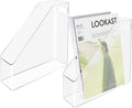2 Pcs Acrylic Magazine File Holder Clear Plastic Magazine Holder with Handle, Slim Vertical Magazine Storage Organizer Binder Organizer for Desk
