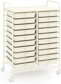 COSTWAY 20-Drawer Rolling Storage Cart, Utility Storage Organizer Cart | For Tools, Scrapbook, Paper, Craft, Multipurpose Storage Trolley on Wheels for Home Office School (Ivory White)