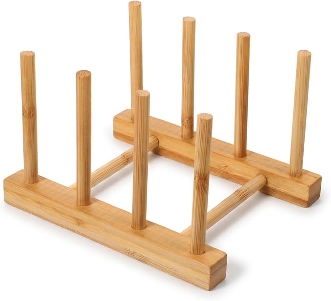 Cutting Board Holder, Bamboo Dish Rack, Vertical Drainer Kitchen Organizer for Cups Bowls Pots Lids Cutting Boards & Plates Space-Saving