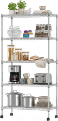 BestOffice | 5-Tier Wire Storage Shelves with Wheels | 14x30x60 | Chrome | Adjustable Racks | Heavy-Duty Metal Shelf, Holds Upto 220 lbs | No-Tool Assembly | Ideal for Home & Garage Shelving