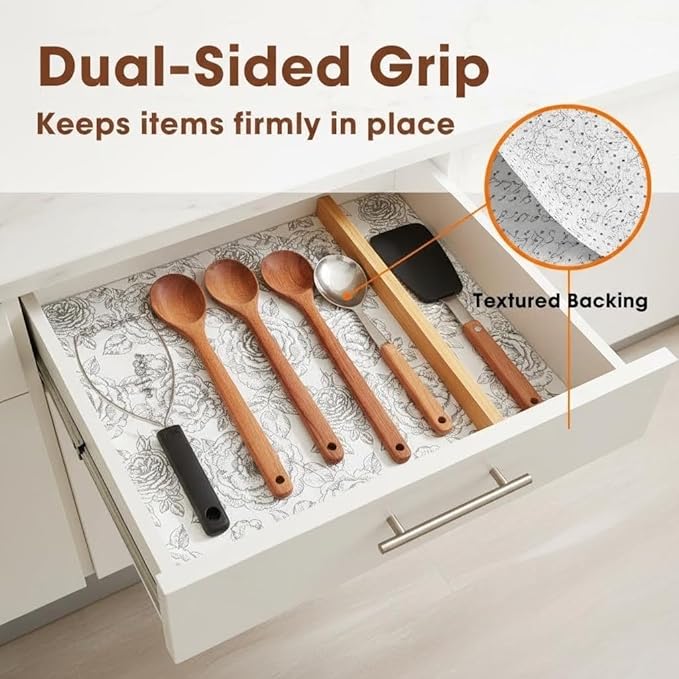 Coavas Shelf and Drawer Liner, Non Slip Extra Grip Non Adhesive Waterproof Thickened Cabinet Mat, Easy Cut for Kitchen Pantry Bathroom Dresser Cupboard (White, 12IN X 10 FT)