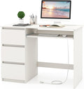 Tangkula White Desk with 3 Storage Drawers & Built-in Charging Station, Home Office Desk with Keyboard Tray, PC Desk Study Writing Table, Vanity Table for Bedroom, Computer Workstation (White)