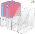 4Pcs Clear Acrylic Magazine File Holder, Plastic Vertical File Folder Storage Magazine Rack Bin, Acrylic Magazine Holder, Desk Document Sorter Organizer for Home Office School Work Desktop Supplies