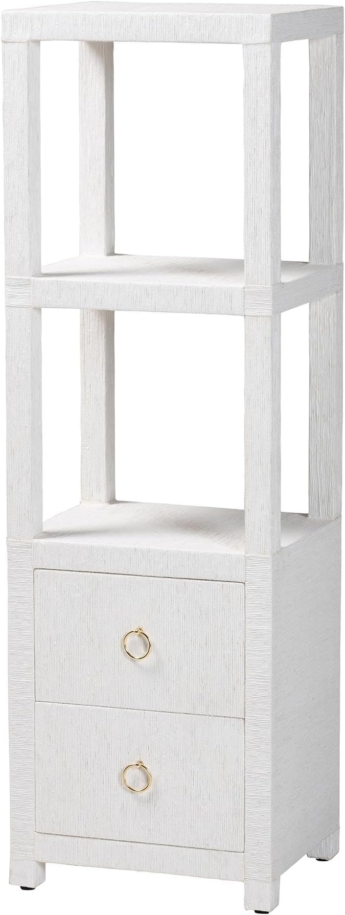 Bali & pari Xavier Grasscloth Tall Storage Cabinet - Woven Accent Displaying Tower Bookcase with Open Shelves and Drawers, Space-Saving Organizer for Living Room, Bedroom, or Entryway