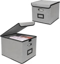 File Storage Box with Lid, 15.55x12.87x10.43 Inches, Foldable Organizer with Handles & Label Slot, for File Storage, Home, Office, and Closet Organization(2 Packs, Grey)