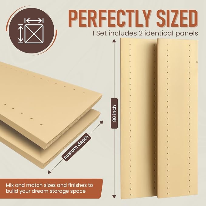 B&B HARDWARE Closet Evolution Classic Vertical Panels Up to 80 Inch – Pre-Drilled Organizer Units – Scratch Resistant Laminate, Compatible with Closet Systems & Accessories (Hardrock Maple, Pack of 2)