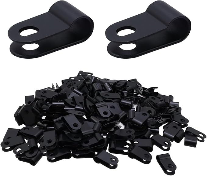 Antrader 1/5" Rope Light Clips with Stainless Steel Screws,Black,200Pcs | Nylon Screw Mounting Cord Fastener Clips for 1/5 Inch Diameter Wire Management