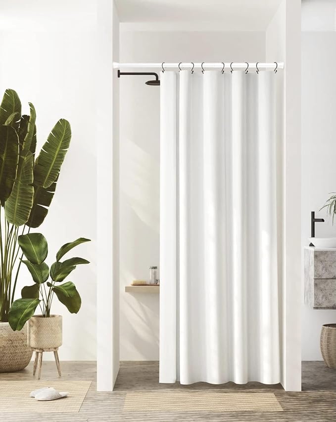 AIZESI White Shower Curtain Rod 43 to 73 Inch Adjustable No Drilling | Rust-Resistant, No Slip, Spring Tension Rods for Window, Bathroom, Kitchen, Doorway & Closet