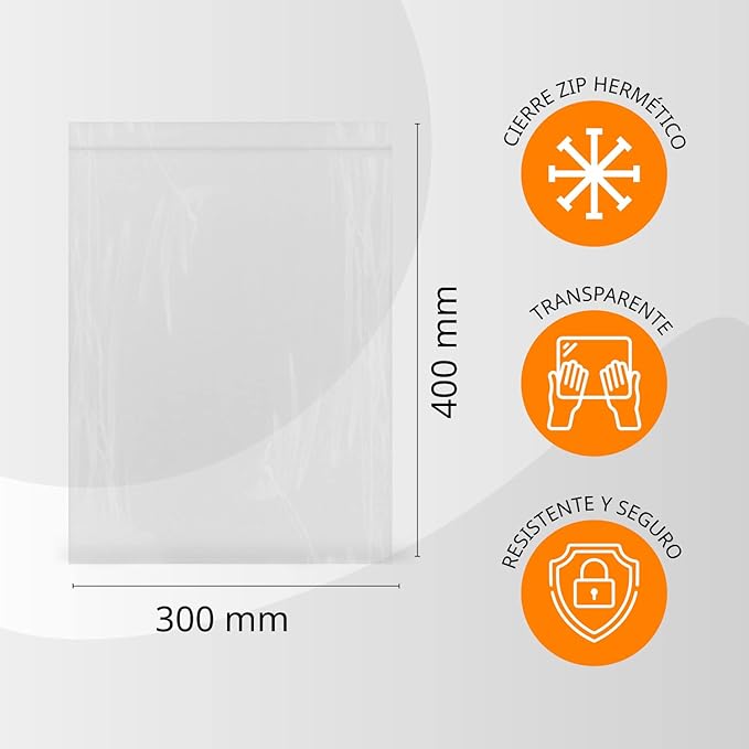 Transparent Plastic Airtight Seal Bags Ideal for Freezing Food, Document Storage, Reusable and Preserving Bags - Ofitury (100 Bags, 300 x 400 mm)
