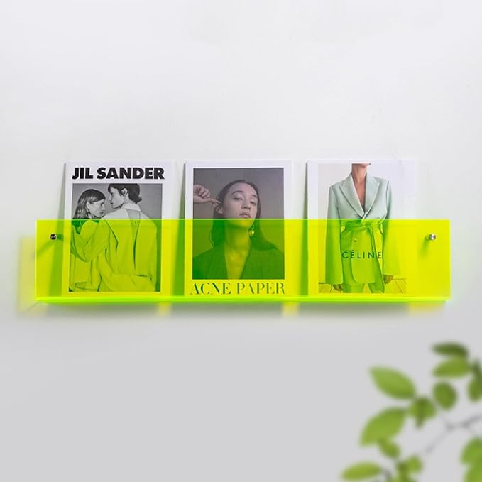 ROYALITA 2-Pack Acrylic Magazine Holder Brochure Holder, Green 17 Inch | Record Magazine Rack, Fashion Floating Bookshelf, Literature Storage Rack for Waiting Room, Living Room, Office