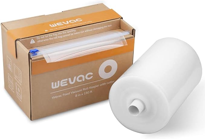 Wevac 8” x 150’ Food Vacuum Seal Roll Keeper with cutter, Ideal Vacuum Sealer Bags for Food Saver, BPA Free, Commercial Grade, Great for storage, meal prep and Sous Vide (8" x 150')