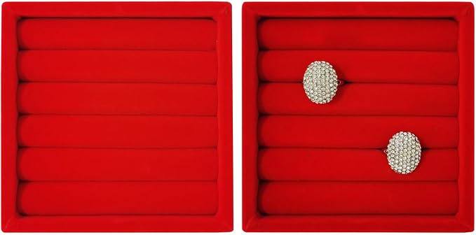 SCIKHETF Velvet Ring Earrings Studs organizer Tray Small Ring Insert Display Tray 5 Slots Stackable (Red)