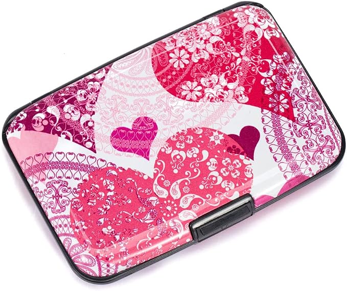 ELFISH Mini RFID Aluminum Wallet Credit Cards Holder Business Card Case Metal ID Case for Men Women (Heart)