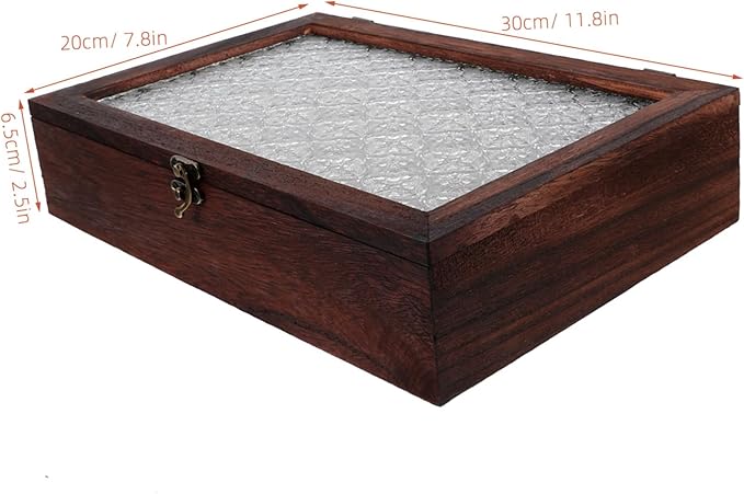 GLEAVI Vintage Wooden Storage Box with Glass Lid Elegant Organizer for Jewelry and Desktop Sundries Large Minimalist Design for Home Decor and Office Use