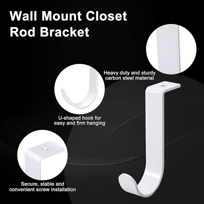 OwnMy 4PCS Closet Rod Brackets, 1 Inch to 1.5 Inch Round Closet Rod Holders | Heavy Duty Wall Mount Closet Shelf Rod Pole Support Brackets, Metal Clothes Storage Hangers Brackets with Screws, White