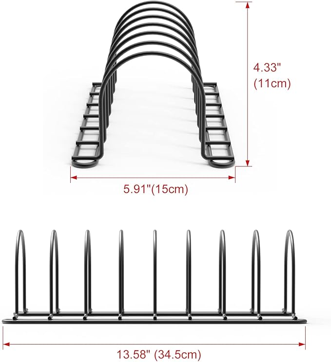 JAQ Plate Rack for Cabinet,13.5" Vertical Dish Organizer for Plates, Pot Lids, Cutting Boards & Baking Sheets, Metal Kitchen Cabinet Organizer (1-Pack, Black)