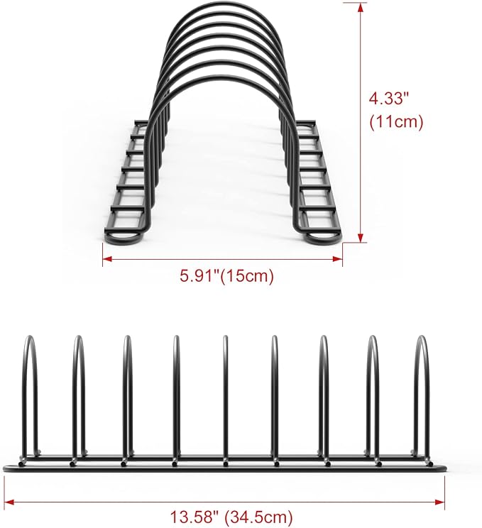 JAQ Pan Organizer Rack for Cabinet, Pot Lid Holder & Baking Sheet Organizer, Plate and Cutting Board Rack for Kitchen Countertop or Cabinet (2 Pack, Black)