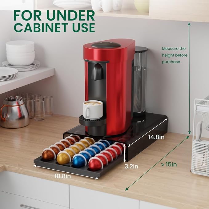 Storage Drawer for Nespresso Vertuo Coffee Pod Holder for Counter Acrylic Coffee Capsule Organizer - 40 Pods