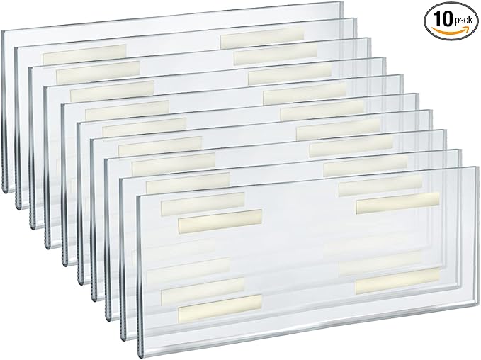 Azar Displays 122040 16-Inch W by 6-Inch H Wall Mount Acrylic Frame Pack of 10 - Clear Acrylic Wall Frame with Sticky Back - Floating Wall Sign Holder - Adhesive Office Sign - Frameless Picture Frame 16 in. W x 6 in. H