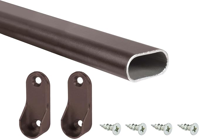 Outwater 48 Inch Oil Rubbed Bronze Aluminum Oval Closet Rod Kit, 1-3/16 Inch x 19/32 Inch Profile, Includes Matching Screw Mount Supports and Mounting Screws, Pack of 10