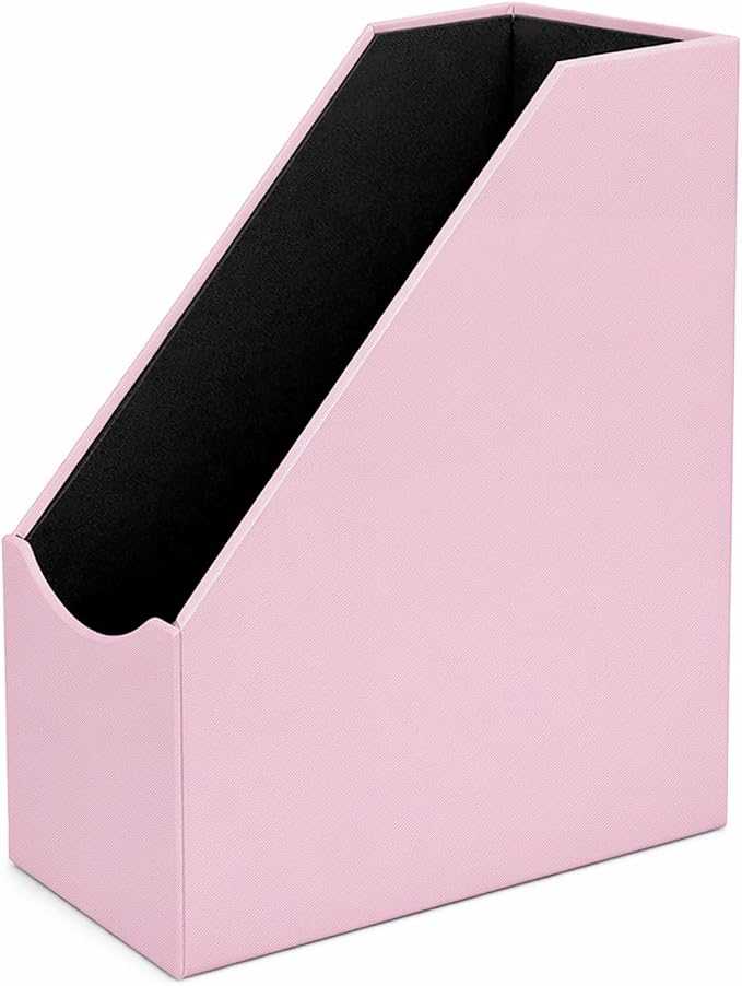 UnionBasic Magazine File Holder, Leatherette Desktop Document Organizer, Home Office Paper Holder File Storage Literature Sorter, Pink