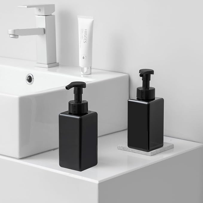 Foaming Soap Dispenser, 22oz Plastic Refillable Pump Bottle, 2 Pack, Black | Hand Dispenser for Liquid Soap, Shampoo & Body Wash – Saves Soap with Rich Foam, Reusable, Easy to Refill, BPA-Free