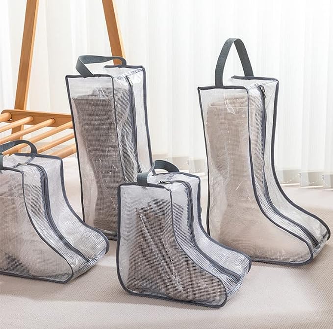 2 Set Black Edge Shoe Storage,Portable Short Boots & Tall Boots Storage | Protector Bag, Shoe Dust Bags & Sleeves for Travel,Clear Boots Cover, Shoes Packing Organizers for Adult Sneakers