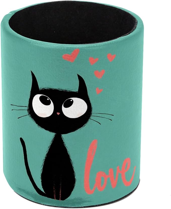 Cat and Love Pen Holder Pencil Organizer for Desk, 3.1” x 3.1” x 3.9” Pencil Cup Office Supplies, Large Capacity Cute Pen and Makeup Brush Holder for Home, School, Desktop