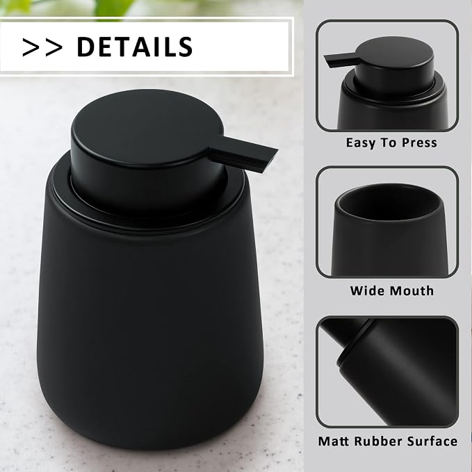 Soap Foaming Dispenser Ceramic with Easy-to-Press Pump Hand Foam Dispenser for Shampoo Bathroom Kitchen 12 oz 2pcs