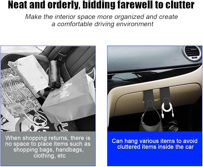 Bittwee 4PCS Car Glove Box Hooks Passenger Storage Hangers Black | Microfiber leather, snap-in install, hangs bags umbrellas, fits most cars SUVs and trucks, car interior accessories